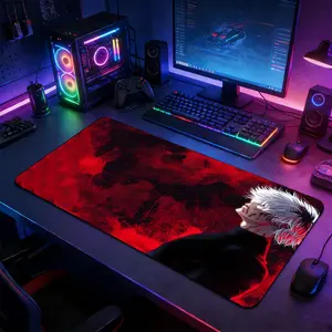 Blood Red Dark Anime Vampire Large Extended Gaming Mouse Pad, Non-Slip Rubber Base Stitched Lock Edge Desk Mat, Gothic Fantasy Artistic Design Desk Pad, Durable Computer Accessory for Home Office & Gaming Setup, Ideal Gift for Gamers & Dark Anime Fans Boy