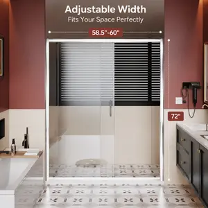 60 x 72 Inch Sliding Shower Door, Clear Tempered Glass, Chrome Finish Frameless Shower Door with Stainless Steel Handle