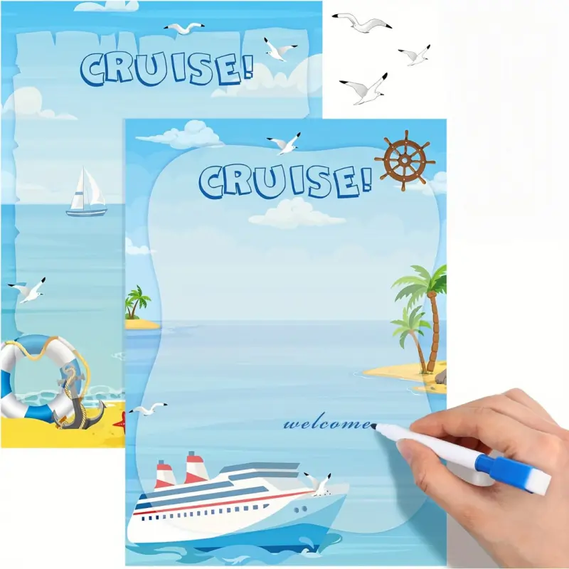 2pcs Whiteboard Cruise Door Magnets and 3 Erasable Markers Summer Cruise Ship Door Decorations Beach Magnetic Stickers Door Refrigerator Fridge Car Decor, 10 x Inch beach party favor set, Higher End Fridge Magnets, Cruise Magnets for Door