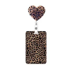 Leopard Print Badge Holder with with Alligator Clip, Retractable ID Badge Reel Set, Rotating Clip, Medical Badge Holder for Nurses, Office Supplies for Workers, Gift for Students & Teachers