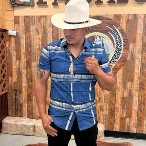 Menswear Men's Blue Short-Sleeve Casual Button Shirt, Comfortable Men's Top