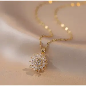 Japanese and Korean style sunflower ins ring rotatable collarbone chain accessory -HN321-1