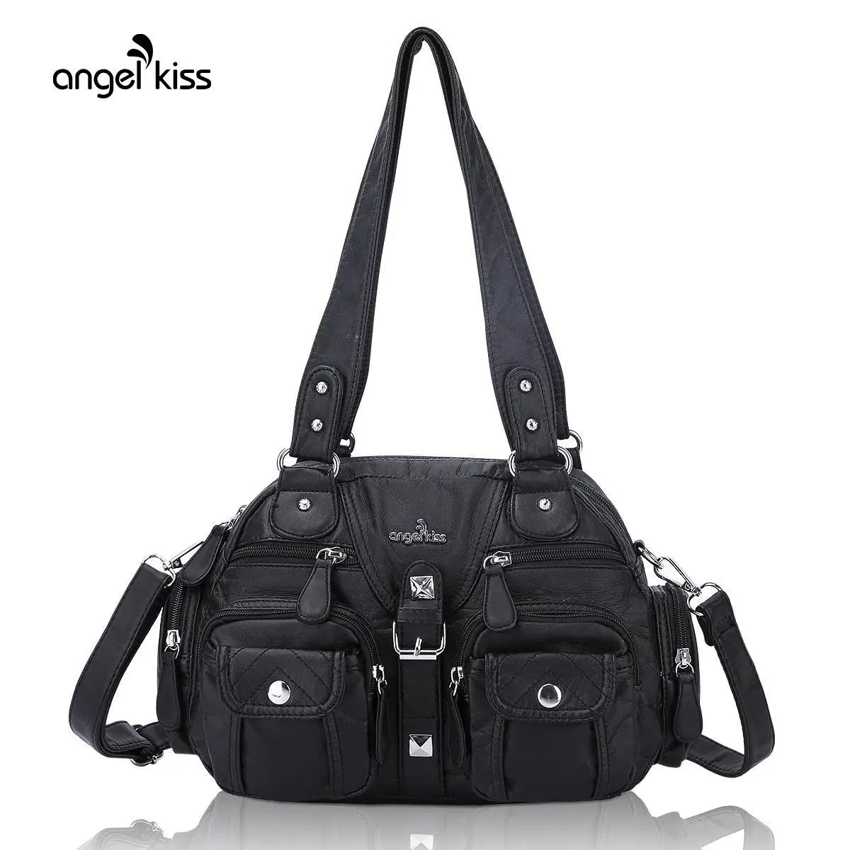 Angel Kiss Women's Soft Leather Multipocket Minimalist Hobo Crossbody Messenger Bag - Removable Adjustable Strap, Casual Handbag, Everyday Purse, Hobo Crossbody Purses, Casual Bags, Minimalist Crossbody Bag, Handbag Crossbody Bag