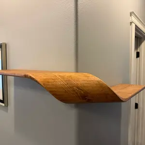 Handmade Curved Floating Shelf Reversible Bend Solid Pine Wood Modern Minimal Wall Shelf Durable Steam-Bent Design 25x7.5 Inches