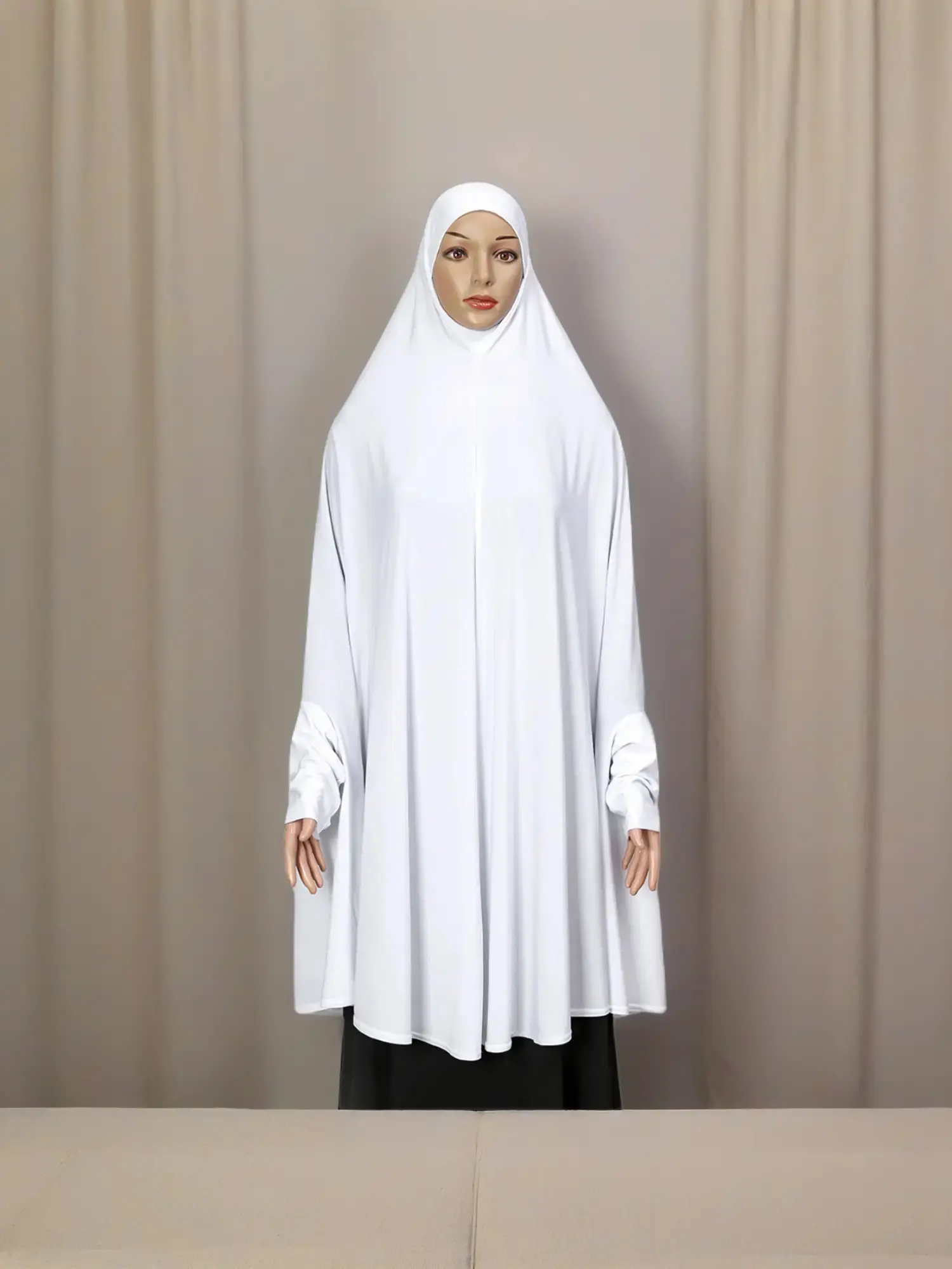 New double-layer large headscarf with sleeves, women's solid-color long hijab, simple and versatile style