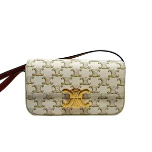 Pre-owned Celine Canvas Shoulder Bags Triomphe Claude Shoulder Bag White CEPVCW