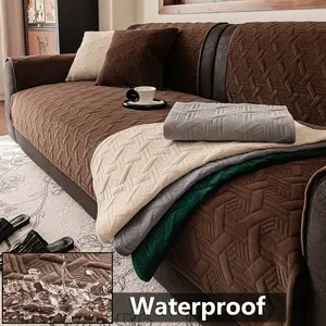 1pc Retro Geometric Waterproof Sofa Cover, Washable Sofa Slipcover - Solid Color & Minimalist, Ultrasonic Design, Non-Slip, Scratch-Resistant, Stain-Resistant & Pet-Friendly, Suitable for 1/2/3/4-Seater Sofas, Living Room Sofa Cushion, All-Season Use
