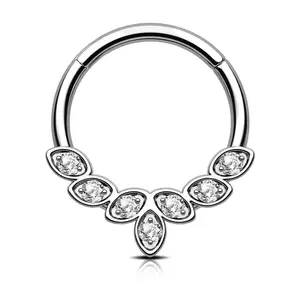 Titanium CZ Within Leaves Hinged Segment Septum Ring