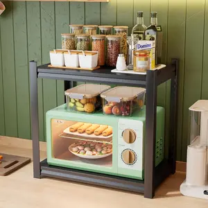 2 Tier Adjustable Metal Microwave Oven Rack| 600 LBS Capacity Heavy Duty Shelving, Kitchen Counter Storage Shelves, Shelf Organizer for Baker/Book, 22.1''H*15.8''W*11.8''D, Black, Powder Coated Carbon Steel, Countertop Mount, Utility Racks