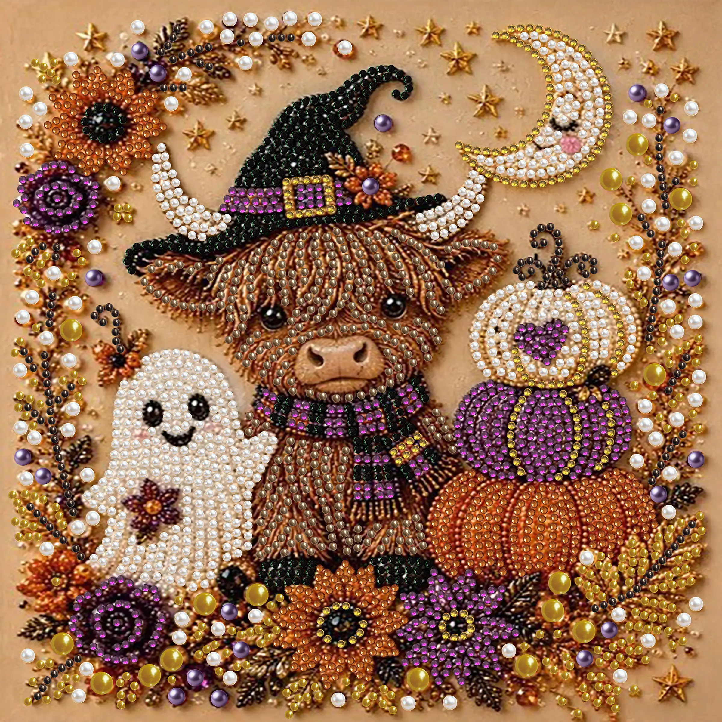 Halloween Ghost Pearl Painting Kit for Adults,Highland Cow Diamond Art Kits,DIY Craft Kit,halloween Pumpkin Diamond Painting Kits,Special Diamond Mosaic Art,5D Craft Kits,Diamond Dots,Gem Art,12x12inch