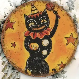 1 Piece Vintage Halloween Black Cat and Pumpkin Lantern Metal Wall Decor - Rustic Aluminum Art for Indoor and Outdoor Decoration, Suitable for Man Cave, Bar, No Electricity Needed, Perfect Gift for Halloween Enthusiasts, Festive Design, Novelty Decor