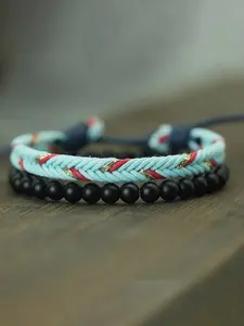 Bohemian Two-Tone Braided Rope Bracelet Set for Men, Adjustable Bracelets, Matte Stone Friendship Handmade Wristband, Ethnic Style Jewelry, 2 Pieces/set, Bangles Bracelets Set