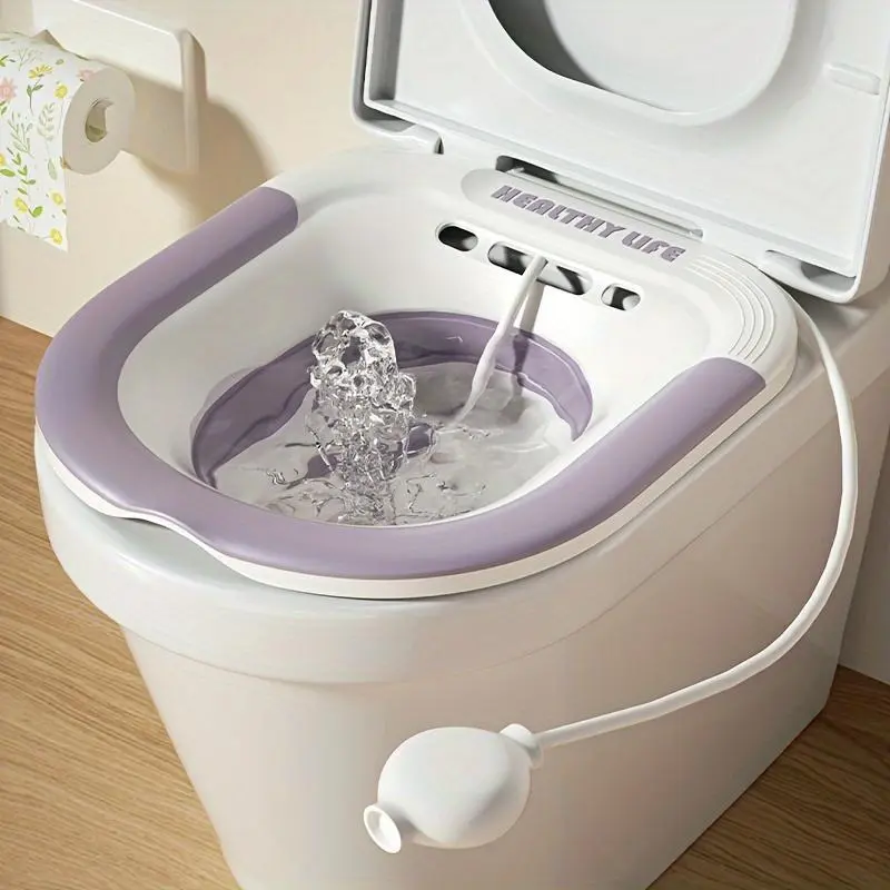 Foldable Sitz Bath for Hemorrhoids, Postpartum Care Essentials, Folding Design with Flushing Hose, Drainage Hole, Wider Seat Area, Deeper Bowl, Foot Soaking Tub, Foot Soaker Tub, Collapsible Foot Bath