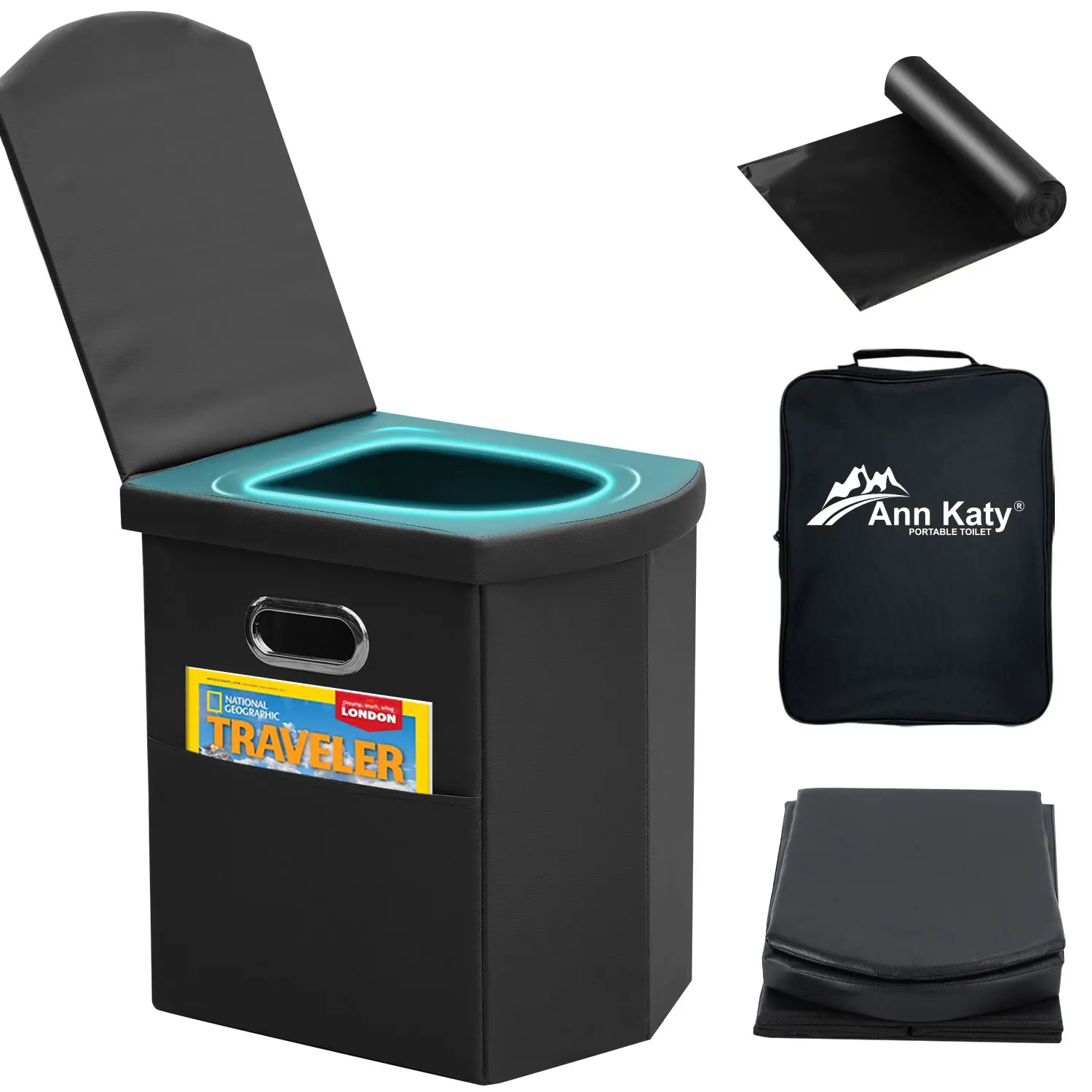 Ann Katy Upgrade XL Portable Toilet for Adults, Extra Large Portable Travel Floding Toilet, Camping Tall Toilets with Lid for Adults and Kids Compact Potty for Car,Hiking,Beach Folding Storage
