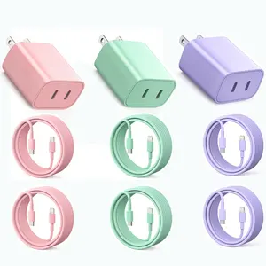 For iPhone 14 Charger Fast Charging,40W Dual-Port USB-C Charger with  2 pcs Type-C to Lightning Cables for iPhone 14/13/12/11/XS/XR/SE - Pink, Purple, Green