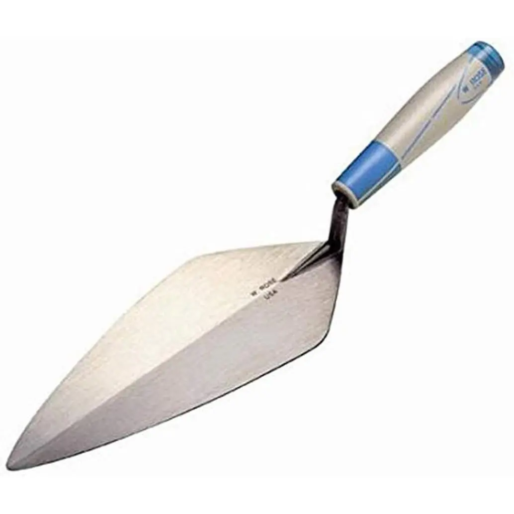 RO116-13SH Narrow London Brick Trowel with W. Rose Design, ProForm Soft Handle, Standard Shank - 13-Inch, for Brick Projects, General Masonry, Veneering Projects, Diamond-Heeled Blade