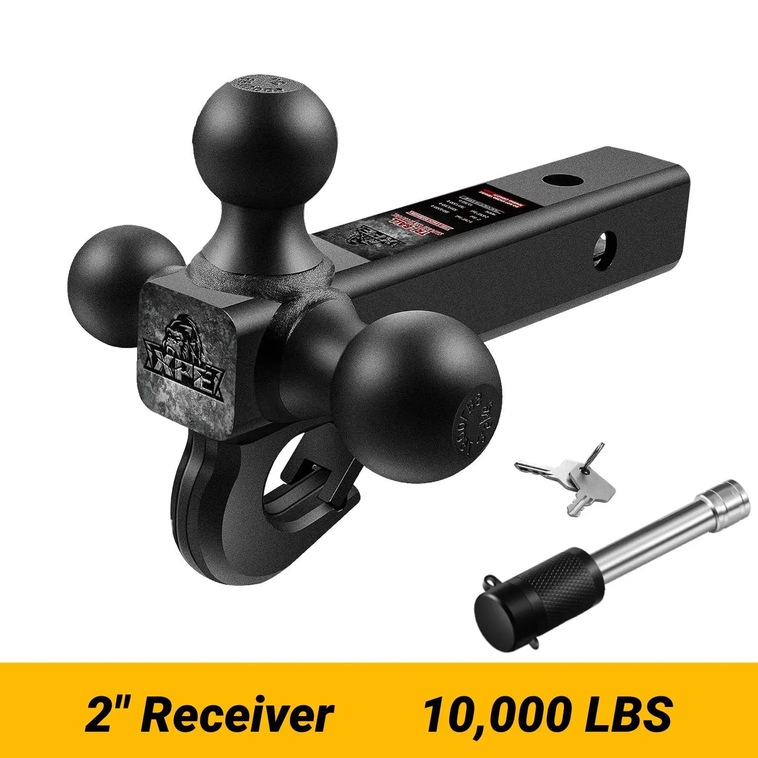 XPE Heavy-Duty 3-in-1 Tri-Ball Trailer Hitch for Trucks/SUVs - 2-Inch Receiver Mount, Tow Hook, Secure Lock, Tool-Free Setup, Multiple Sizes, Multiple Hauling Capabilities