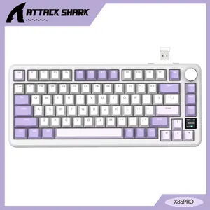 ATTACK SHARK X85PRO Hot Swappable Mechanical Switch Gaming Keyboard,with TFT Display & Knob,BT5.1/2.4Ghz/USB-C,RGB,Gasket Mount,Linear Blueberry Switch,75% Custom Keyboard,QMK,PBT Keycaps,for PC/MAC PS4 Tri-Mode Wireless Gamer