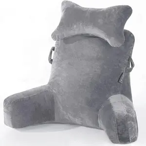 Reading Pillow-Bed Rest Pillow with Detachable  Roll & Support Arm for Sitting in Bed Couch or Floor-Backrest Reading Pillow Adult  Pillow for Reading/Watching TV/Gaming,Dark Grey