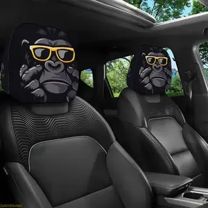 2 Pack Gorilla Headrest Covers with Stylish Eyeglasses, Gorilla and Sunglasses Design, Elastic Car Seat Protector, Truck Seat Cushion Protector, Easy to Install