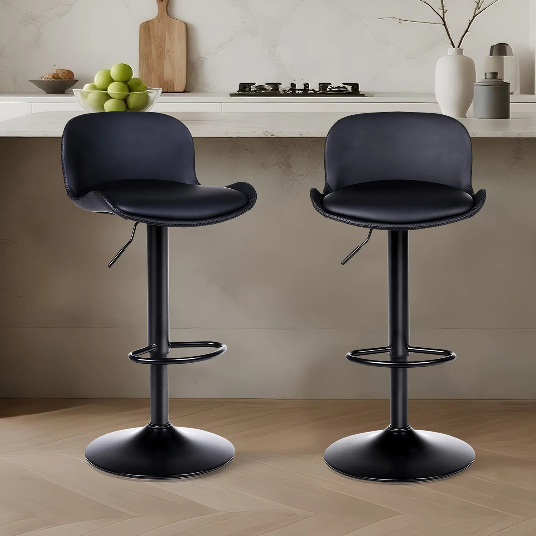 [Summer Vibes] NUSETX Modern Bar Stools, Adjustable-Height Leather Swivel Stools — Cat Scratch Resistant, Modern Counter Barstools with Backrest & Footrest for Kitchen Island & Dining Room