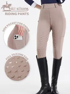 Women's Animal Pattern Pocket Design Riding Skinny Pants, Sports Bottoms, Breathable Quick Drying Non-slip Equestrian Trousers, Ladies Equestrian Clothing for All Seasons