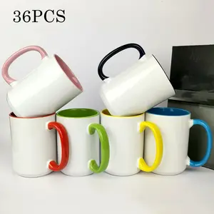 36pack US warehouse 15 oz sublimation internal and handle colored ceramic mug 15 oz high-quality blank sublimation ceramic coffee handle internal colored mug 15 oz sublimation internal colored ceramic mug colored handle suitable for parties and weddings