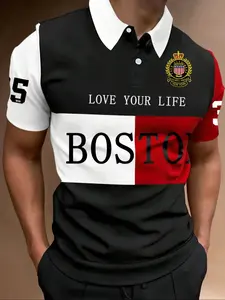 Men's Regular Fit Contrast Trim Polo Shirt, Casual Short Sleeve Collared Top for Summer, Fashion Men's Clothes for Daily Wear, Tropical