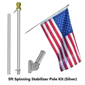 5ft Spinning Stabilizer Flag Pole & Adjustable Bracket Kit (Silver), Spinning Pole, 5-Foot Length