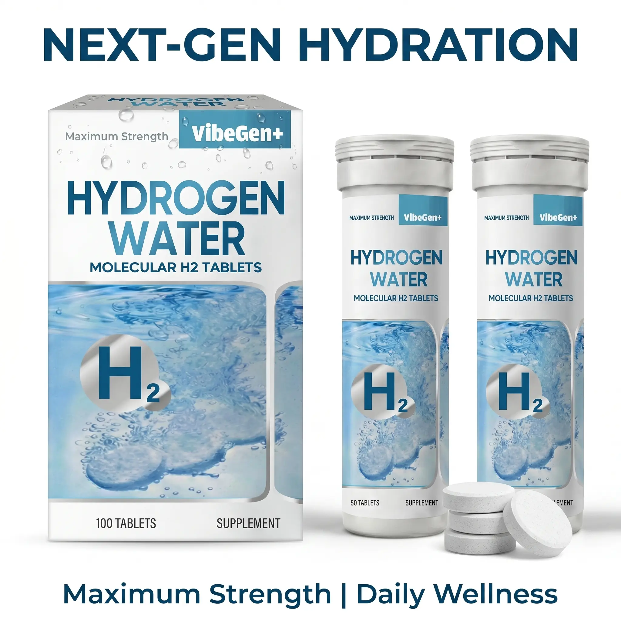 Verified Molecular Hydrogen Water Tablets - High Potency, Caffeine-Free Edible Antioxidant Dietary Supplement for Workout Recovery, 100 Tabs, Healthcare Clean Energy Boosters for Body Health Support