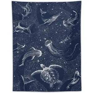 Shark Whale Turtle Cosmos Tapestry flagTapestry Wall Hanging Curtain Decor Bedroom Home Living Room Wall Art Tapestries 30"x40" Decorative Gift