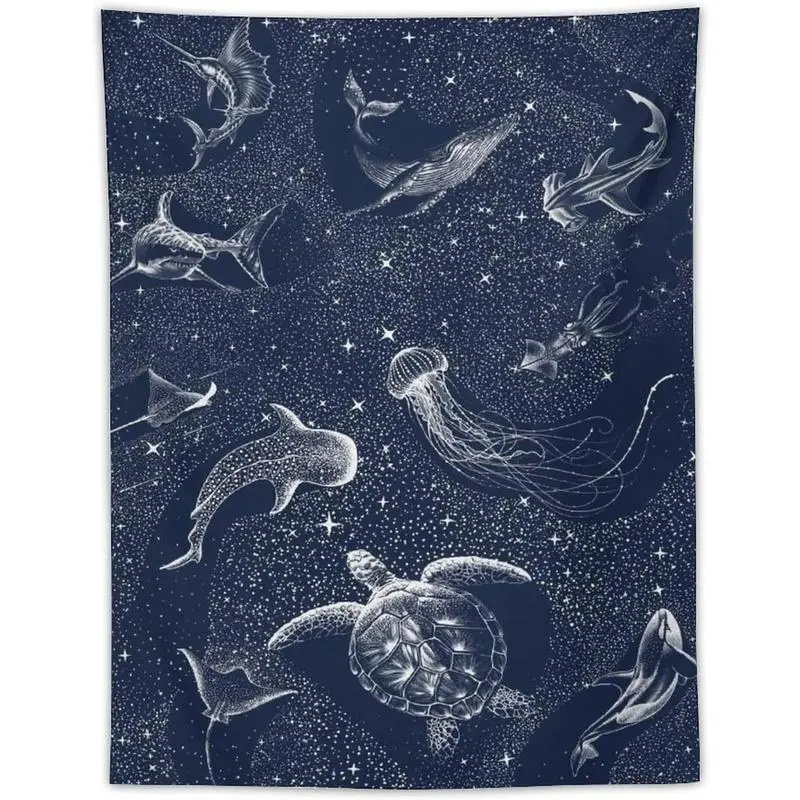 Shark Whale Turtle Cosmos Tapestry flagTapestry Wall Hanging Curtain Decor Bedroom Home Living Room Wall Art Tapestries 30"x40" Decorative Gift