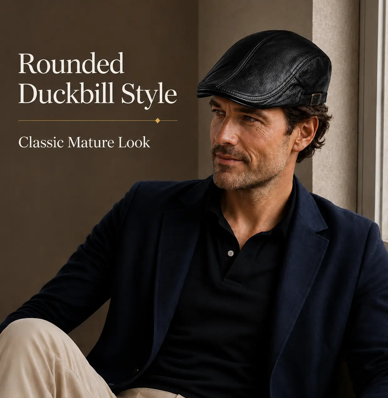 Men's Genuine Lambskin Newsboy Ivy Cap - Black Adjustable Duckbill Driving Hat, Classic Mature Business Hat for Spring Autumn (22.4-24.0 in), Ideal for Anniversary, Auspicious Occasions, Dry Cleaning Recommended