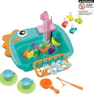 Kitchen Sink Toy Set, Kitchen Pretend Play Set, Toddler Play Kitchen, Toddler Cooking Playset, Toddler Playset, Role Play Kit with Water Tap, Fun Slide and Fishing Toys, Perfect Birthday Gift for Boys and Girls