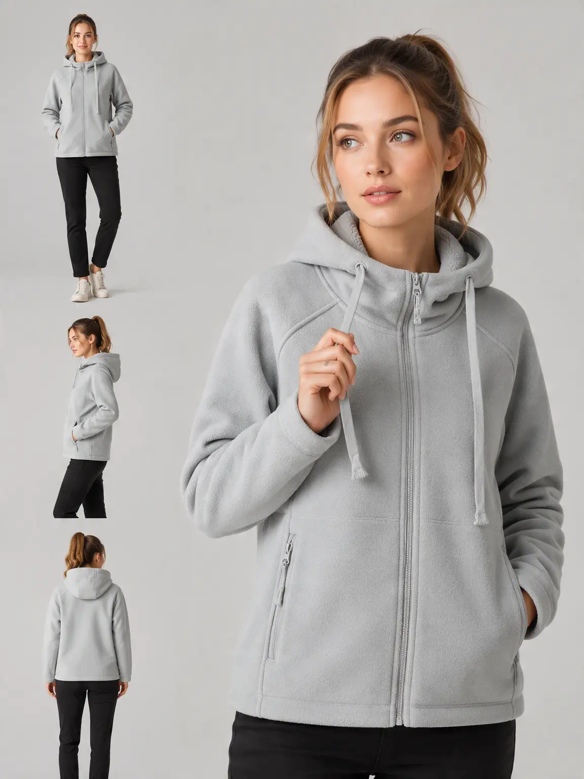 Women's High-Density Thick Fleece Zip-Up Hooded Jacket - Windproof Warm Outerwear with Loose Fit, Drawstring Hood for Outdoor Hiking, Commuting (Autumn Winter Zip Up Hoodies)