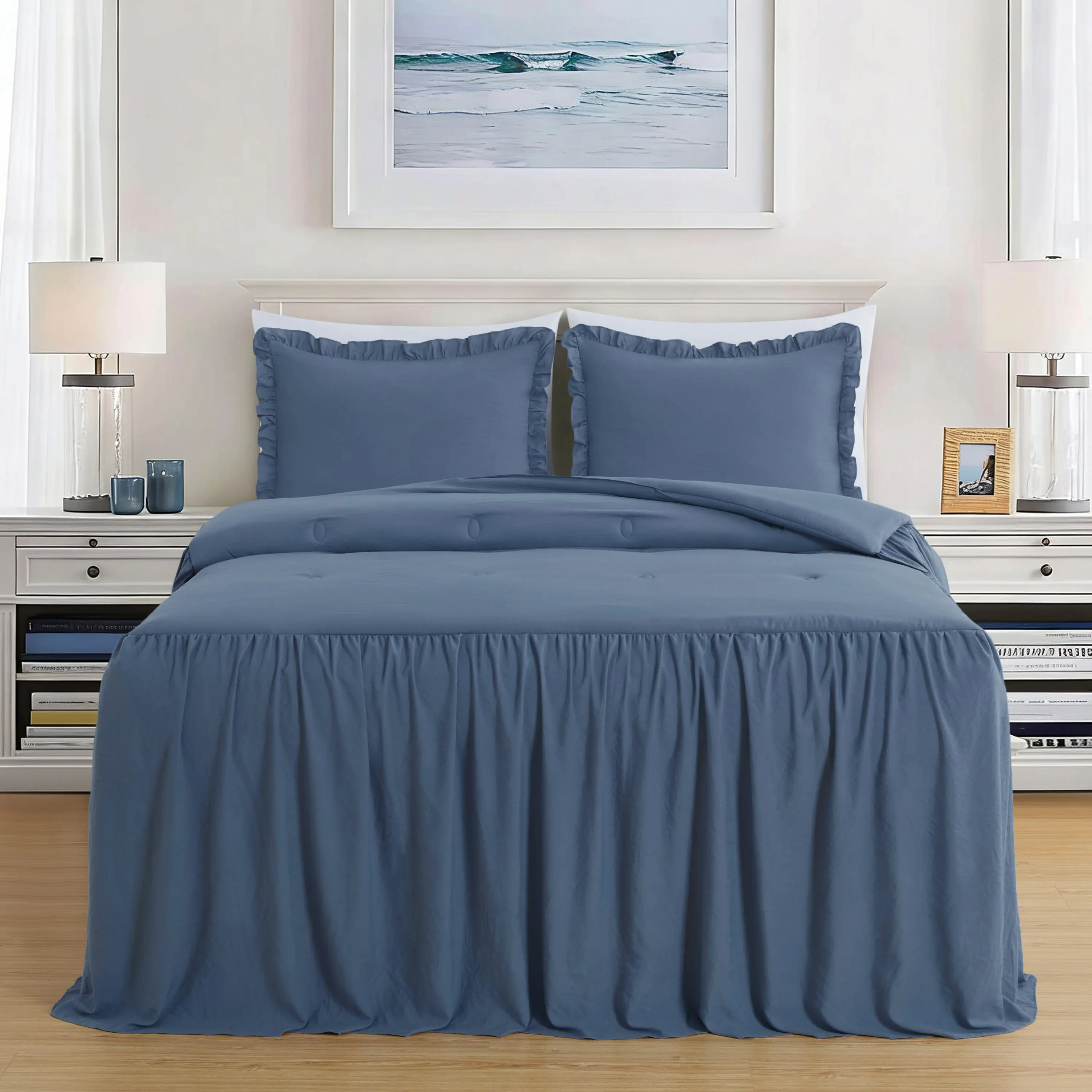 Sinclair Decorative Bedding Set - French Country-Chic Farmhouse Ruffle Skirt Bedspread Set