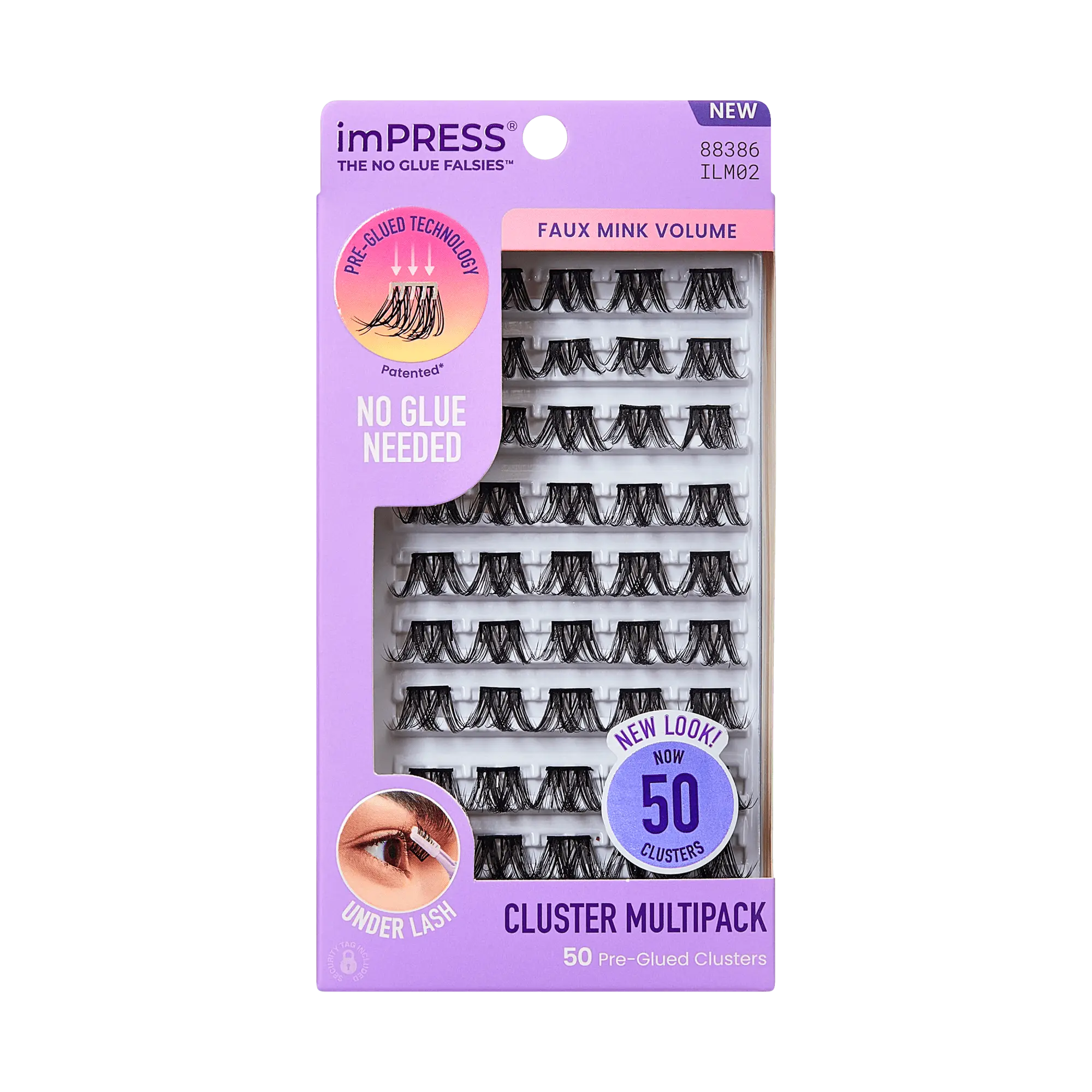Impress Falsies Pre-Glued False Eyelashes Multipack - Faux Mink Volume | 50 Lash Clusters, 12mm-16mm