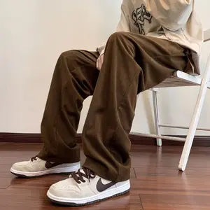 Men's drawstring elastic waist casual pants, featuring a loose and oversized fit, with a high-quality draped straight-leg design
