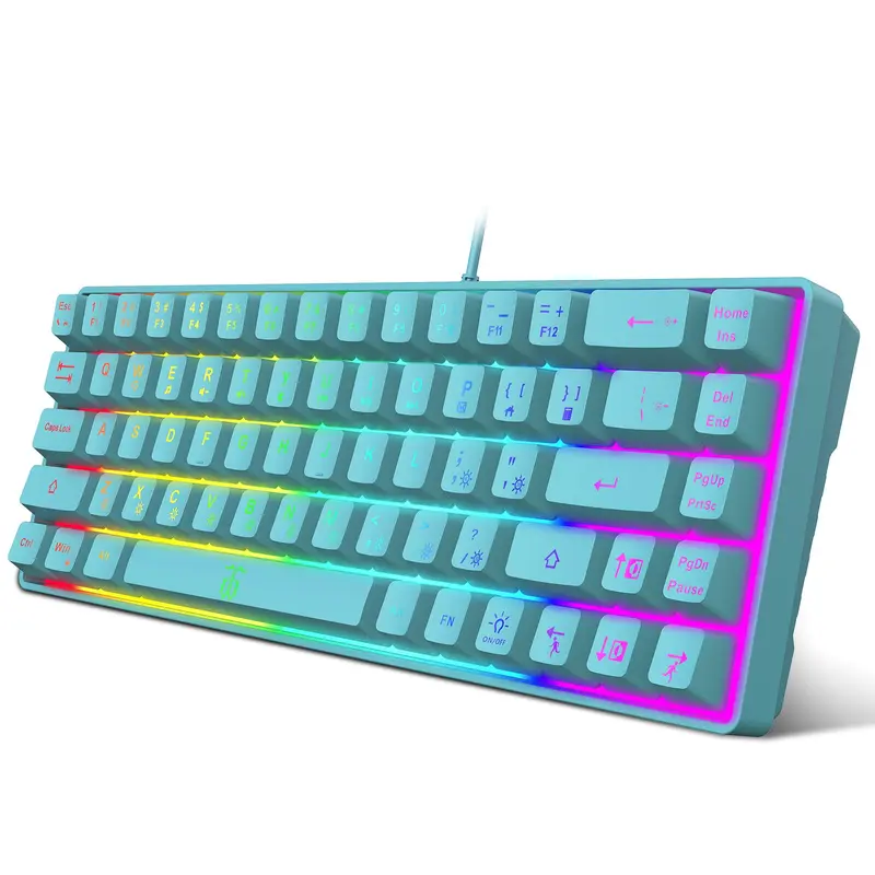 Snpurdiri K68 60% Compact Gaming Keyboard, RGB LED Backlit with 10 Dynamic Modes, 7 Rainbow Colors, Ergonomic Mechanical Feel 68 Keys, Portable for PC/Mac Gamers