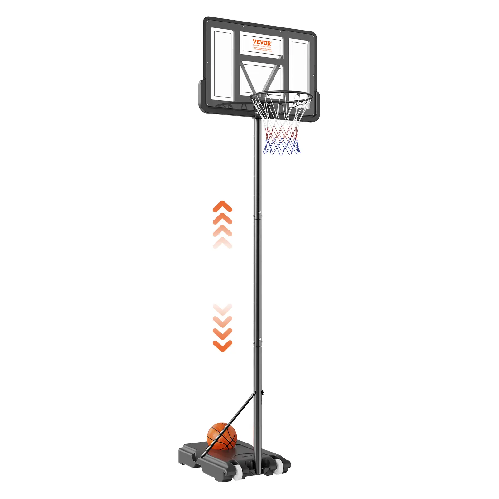 【summerfinds】VEVOR Basketball Hoop, 4-10 ft Adjustable Height Portable Backboard System, 44 inch Basketball Hoop & Goal, Kids & Adults Basketball Set with Wheels, Stand, and Fillable Base, for Outdoor/Indoor