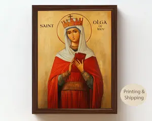Saint Olga of Kiev Icon, Byzantine Christian Print, Catholic Religious Decor Glossy Ornaments