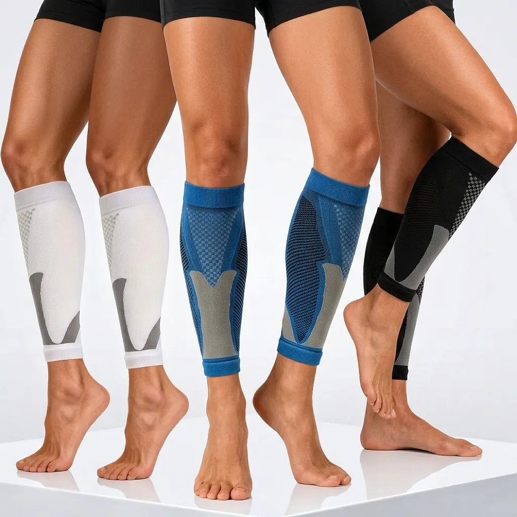 Men's 20-25mmHg Calf Compression Sleeves - Mid-Calf Nylon Lycra Leg Protector with Custom-Fit Support for Shin Splint Relief & Running, Sporty Chic, Athletic Protective Gear, Breathable Compression Sleeves, Circulation Protective Gear