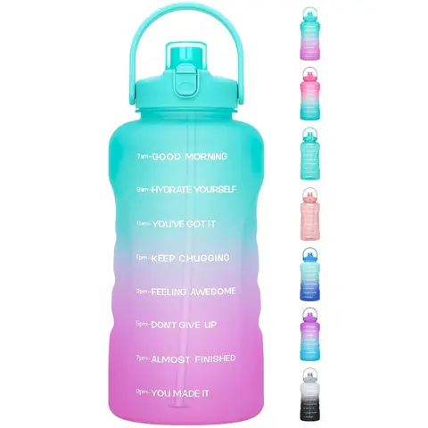 HydroPal 1-Gallon BPA-Free Reusable Plastic Water Bottle - 128oz/3.8L Turquoise Hydration Container, 2-IN-1 Lid with BPA-Free Sipping Straw, Motivational Time Markings, Portable Washable for Gym, Travel