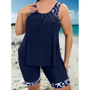 9610 European and American Plus Size Tankini Women's Swimsuit Beach Tummy Control Swimwear Swimming