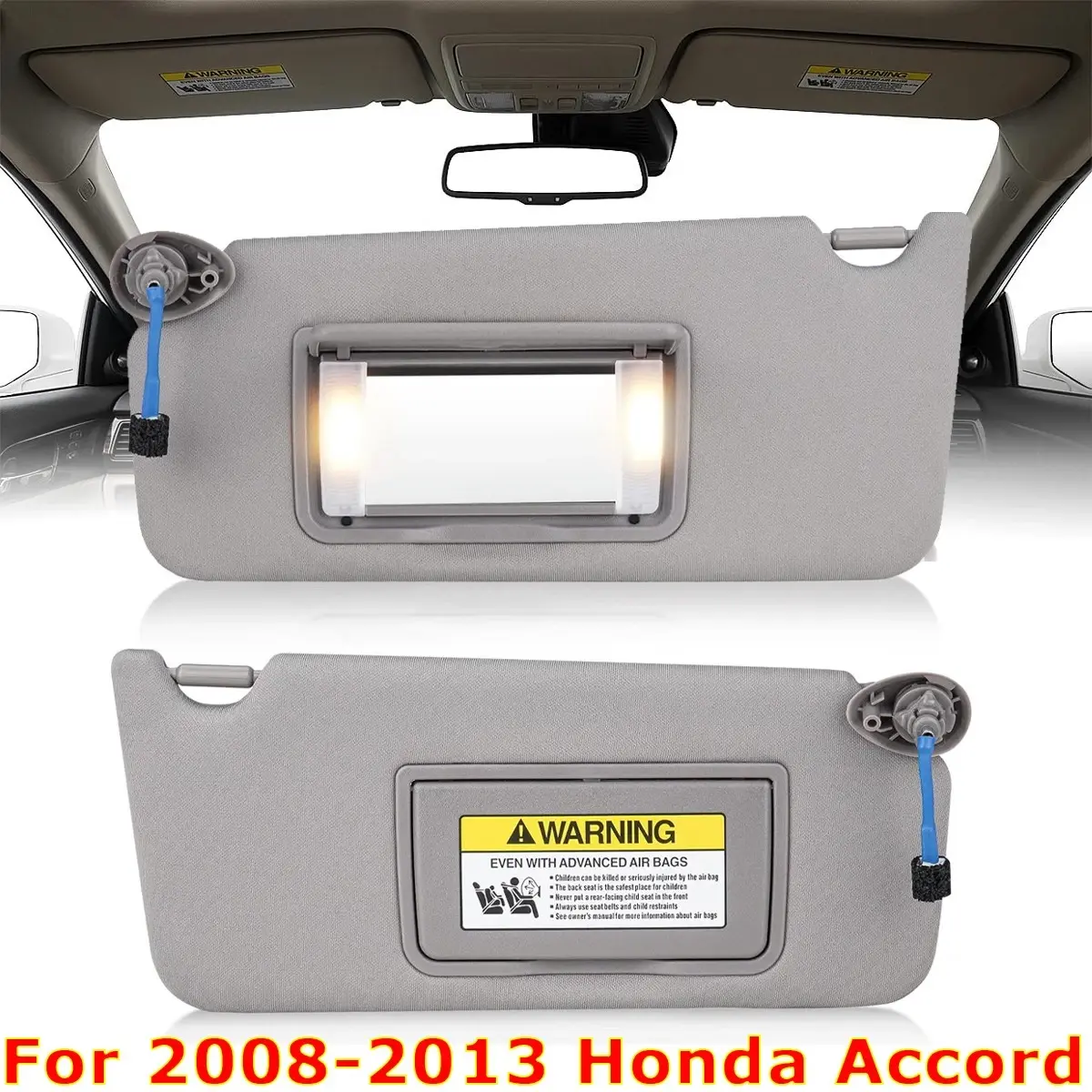 Vehicle Sun Visor Pair Set - Left Driver & Right Passenger Side, 39.5x16.5cm ABS+Cotton, Mirror+Light, Original Fit, Side Shade, Sun Glare Block, Tool-Free, Compatible with Honda Accord 2008-2013 Car Replacement Accessory