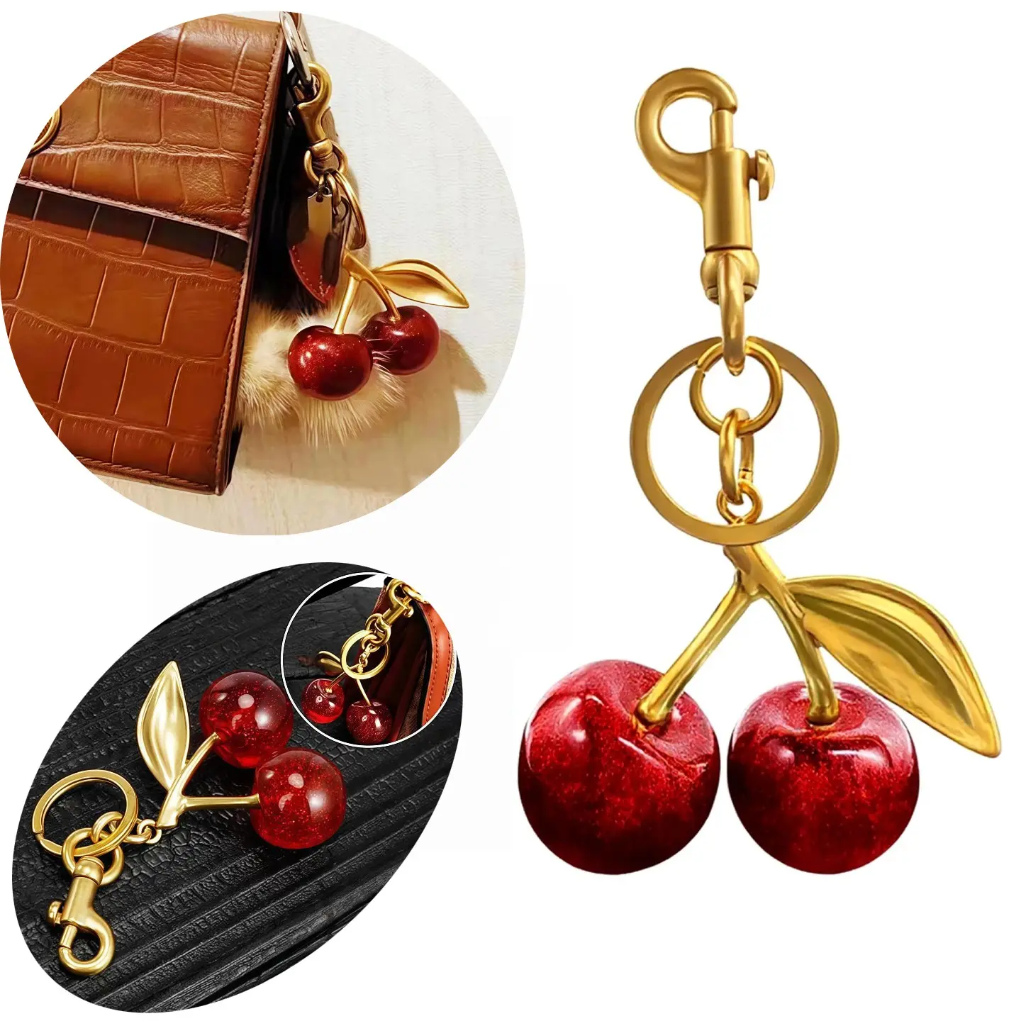 Cherry Design Bag Charm, Bag Pendant, Cute Cherry Design Round Decoration, Resin Keychain Accessories for Women & Girls, Hanging Decor for Bag, Purse Accessories, Purse Charms, Charms For Bags
