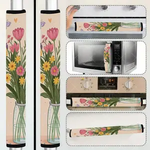 2-Piece Microwave and Refrigerator Handle Covers Set, Plaid and Floral Patterns, Kitchen Decor, Fits Refrigerator, Oven, Microwave Handles, Removable Washable Covers