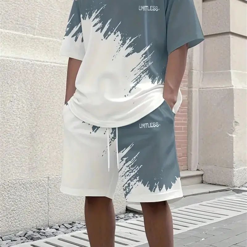 Men's Casual Sport Set Oversized Baggy Breathable Outdoor Tee and Shorts, 3D Print, Summer Fashion, Round Neck, Tropical Style, Perfect for Travel and Fitness