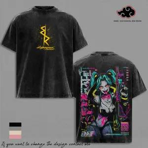 Rebecca Cyberpunk Edgerunners Anime T-Shirt Vintage Acid Wash Oversized Graphic Tee Streetwear Gym Pump Gift Anime Fans