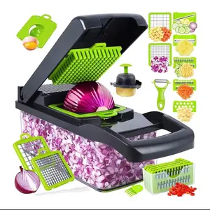 16-In-1 Multifunctional Vegetable Chopper, Professional Food Prep Tool with 6 Blades, Safe Mandoline Slicer, Onion Dicer, Potato Tomato Cutter